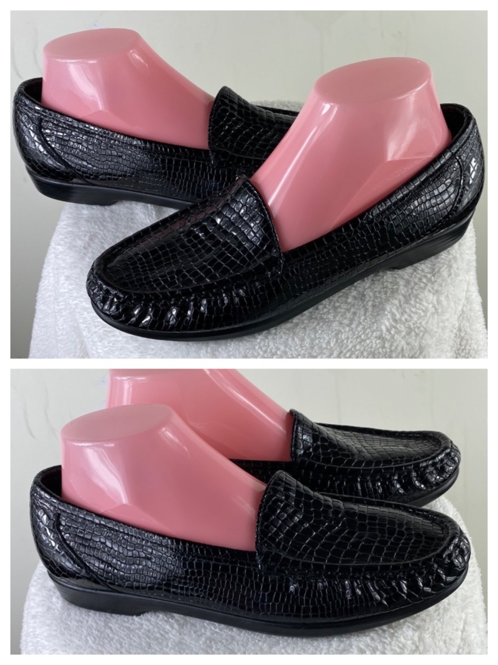 SAS Sz 9.5 M Loafers Shoes Flats Croc Black Leather Comfort Orthotic - Picture 2 of 5